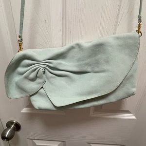 Jennifer Moore mint green leather crossbody clutch with detachable strap
